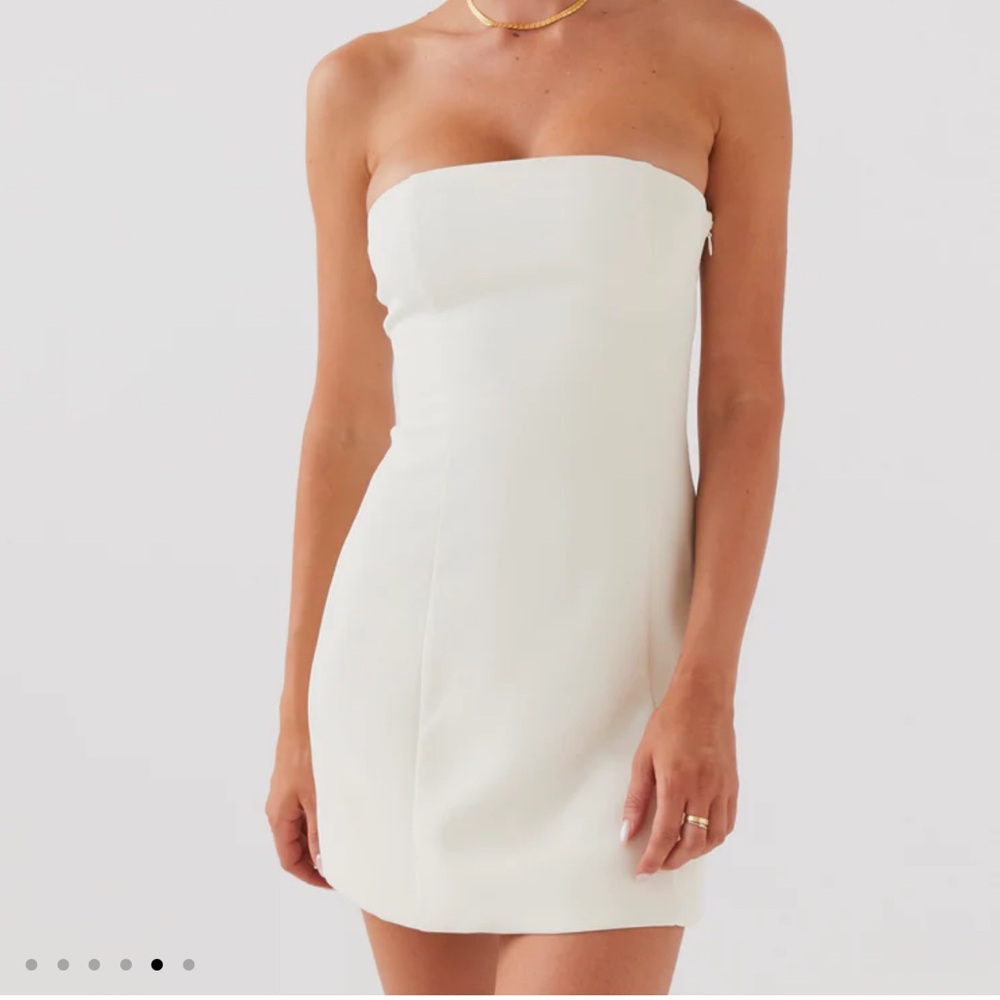 Peppermayo Strapless Cream Mini Dress